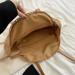 Summer Round Straw Women Vacation Woven Beach Shoulder Bag Large Capacity Hollow Out Simple Tote Bag 5