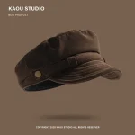 Japanese Solid Color Retro Suede Flat Top Painter Hat Autumn and Winter Men's and Women's British Casual Temperament Newsboy Cap 4