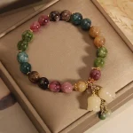 Exquisite Natural Stone Bracelet Elegant Lily of The Valley Flower Pendant Elastic Beaded Bracelets for Women Party Jewelry Gift 4