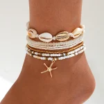 5 Pcs Exquisite Metal Butterfly Star Heart Pendant Anklets Set Bohemia Vintage Pearl Pendant Foot Bracelet Beach Woman Jewelry 2