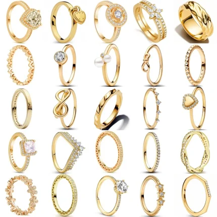 925 Sterling Silver gilding Rings Gold Color Sparking Popular LOVE Wedding Ring Certified Women Engagement Jewelry Anniversary