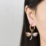 Boho Retro Cute Sweet Colorful Butterfly Pendant Earrings Woman Stainless Steel Gold Color Hoop Earrings Girls Fashion Jewelry 6
