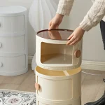 Household Nordic Bedside Table with Handle Portable Creative Round Storage Cabinet Bedroom Multi-Layer Modern Simple Plastic Sid 3