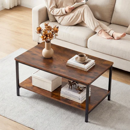 JHK 31IN Wood Coffee Table For Living Room 2-Tier Center Counter with Storage 50 lbs Capacity Anti-Slip Feet Modern Design
