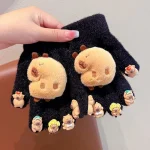 Winter Children Gloves 3D Capybara Plush Gloves Five Finger Cold-proof Gloves Outdoors Thick Warm Gloves For Boys Girls 4