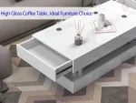 47.3IN High Glossy LED Coffee Table,Modern Center Table with 2 Storage Drawers for Living Room 2