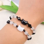 2pcs Natural Moonstone Obsidian Bracelets Couple Minimalist Bracelet Handmade Cute Black White Cat Bracelet Party Jewelry Gifts 5