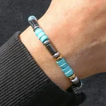 Fashionable turquoise black stone bead bracelet handmade elastic rope bracelet perfect gift for Christmas accessories 3