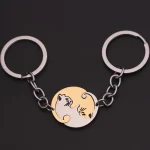 Cute Hug Cat Keychain Creative Patchwork Heart Round Keyring Couple Lovers Key Chains Bag Pendant Car Keyholder Accessories Gift 6
