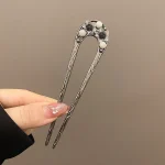 Elegant Flower Hair Sticks Forks Alloy Hair Clips Beads Chain Pendant Headpieces Women Retro Chinese Hair Jewelry Accessories 3