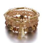 4Pcs New Tassel Charm Beads Bracelet Set For Women Colorful Glass Beaded Chain Bangle Men Bohemian Jewelry 5
