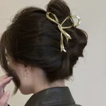 New Vintage Ribbon Bow Hair Claws Metal Hair Clips Crab Headwear Hairpins Shark Ponytail For Women Hair Accessories Barrettes 4