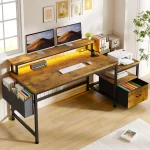57" Office Desk with Drawers and Printer Space,Computer Desk with Power Outlets,Home Office Desks with File Drawers, Customized 3