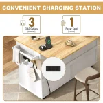 59 W Rolling Kitchen Island with Drop Leaf – Movable Kitchen Carts on Wheels Island with Storage Cabinet, Island Table 5