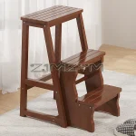 Solid Wood Folding Ladder Stool Household Three-step Climbing Stool Dual-use Indoor Multifunctional Step Ladder Stool 2