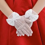 Short Children's Wedding Gloves Bow Knot Thin Lace Mesh Gloves Etiquette Dress Gloves Holiday Princess Birthday Party Gloves 5