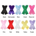 1Pair Children Long Gloves Princess Dance Performance Stage Gloves Satin Sequins Bow Glove Solid Full Finger Mittens Accessories 3