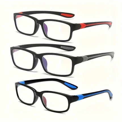 3 Pairs of Unisex Sports Reading Glasses Rectangular Frame Anti Blue Light Comfortable Reading Glasses for Elderly People