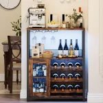 Vintage 3-Tier Wine Bar Cabinet With Adjustable Shelves & Glass Holders, Small Buffet Sideboard For Kitchen, Dining, Bar Storag 4