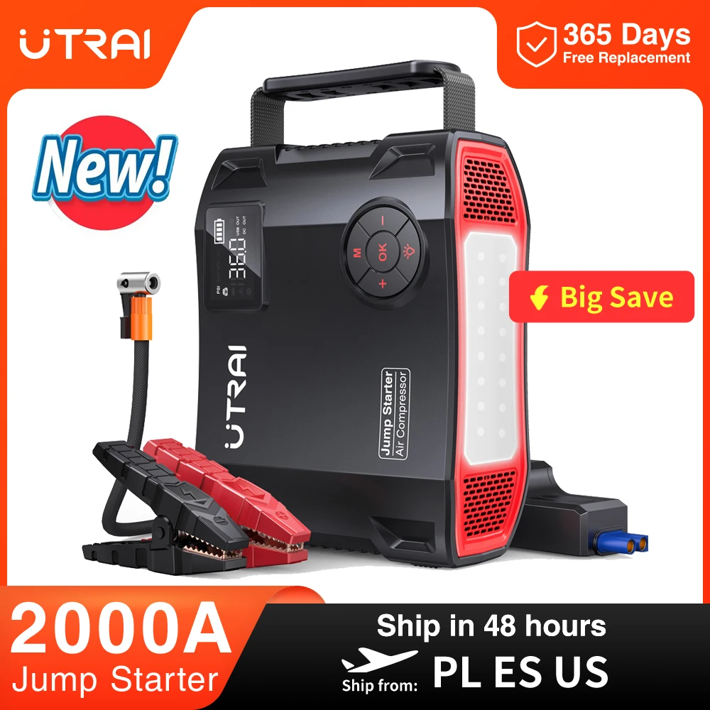 UTRAI 4 In 1 2000A Jump Starter Power Bank 16000mAh 150PSI Air Compressor Tire Pump Portable Charger Car Booster Starting Device UTRAI 4 In 1 2000A Jump Starter Power Bank 16000mAh 150PSI Air Compressor Tire Pump Portable Charger Car Booster Starting Device