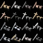 Copper material tie clip cufflink set cross square brushed design fashion brand men's French shirt cufflink business tie clip