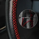 Universal Leather Car Steering Wheel Stitch On Wrap Cover Fit for 38cm 14" DIY Sewing Breathable and Anti Slip Black Grey Beige 5