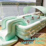Inflatable Pool with Canopy and Slide,Large Inflatable Swimming Pool for Persons,Family Pool for Backyard, Outdoor 3
