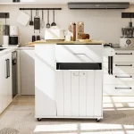Rolling Kitchen Island with Trash Can Storage, Portable Kitchen Island on Wheels with Towel Rack & Spice Rack, Tilt Out Trash Ca 5