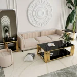 Stainless Steel Rectangle Glass Coffee Table for Living Room 51.18" Modern Center Table with Black Tempered Glass 8mm Gold Leg 5