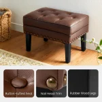 Ottoman Stool, Mid-Century Modern PU Leather Vanity Accent Stool Chair, Makeup Stools Footrest Side Table, Set of 2 5