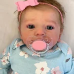 46CM Finished Reborn Baby Doll Felicia Newborn Open Blue Eyes Doll Soft Hand-Rooted Hair 3D Skin Tone Visible Veins Gift Toy 3