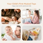 Baby Musical Toys Wooden Bear Rattle Bell Drum Xylophone Percussion Early Educational Instrument Playthings for Toddlers Kids 3