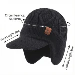 SUPER WARM Winter Beanie Hat Men Women Thick Fleece Lined Cap with Earflaps Visor Brim Outdoor Windproof Ski Snow Hat Knit 3