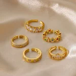 Zircon Geometric Heart Rings For Women Stainless Steel Gold Color Wedding Ring Luxury Aesthetic Jewlery Couple Gift 2025 2