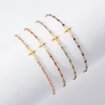 ZMZY Girls Boho Thin Chain Stainless Steel Bracelets For Women Gold Color Peach Pink Cross Charm Beautiful Gift