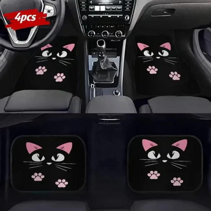 4 PCS Car Retro Cartoon Cat Black Nordic Windmill Carpet Four-piece Anti-fouling Floor Mat