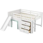 Modern Farmhouse Style Kids Full Size Loft Bed with Slide and Storage Drawers, No Box Spring Required 6