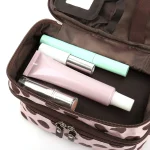 Women'S Travel Cosmetic Makeup Bag Organizer Double Layer Dot Pattern Toiletry Bag Case Pouch With Mirror For Woman 4