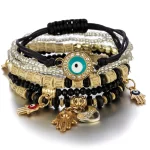 6Pcs/set Bohemian Evil Eye Bracelet Set For Women Fatima Hand Heart Charm Beaded Rope Chain Bangle Female Jewelry Gift 4