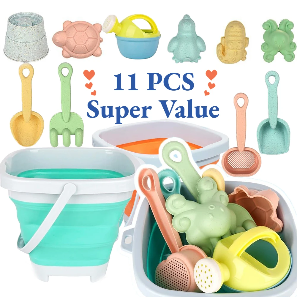 11Pcs Beach Toys Set Gift Package Sand Toys for Kids Sandbox Toys with Collapsible Bucket Shovel Set Sand Molds Summer Outdoor 11Pcs Beach Toys Set Gift Package Sand Toys for Kids Sandbox Toys with Collapsible Bucket Shovel Set Sand Molds Summer Outdoor