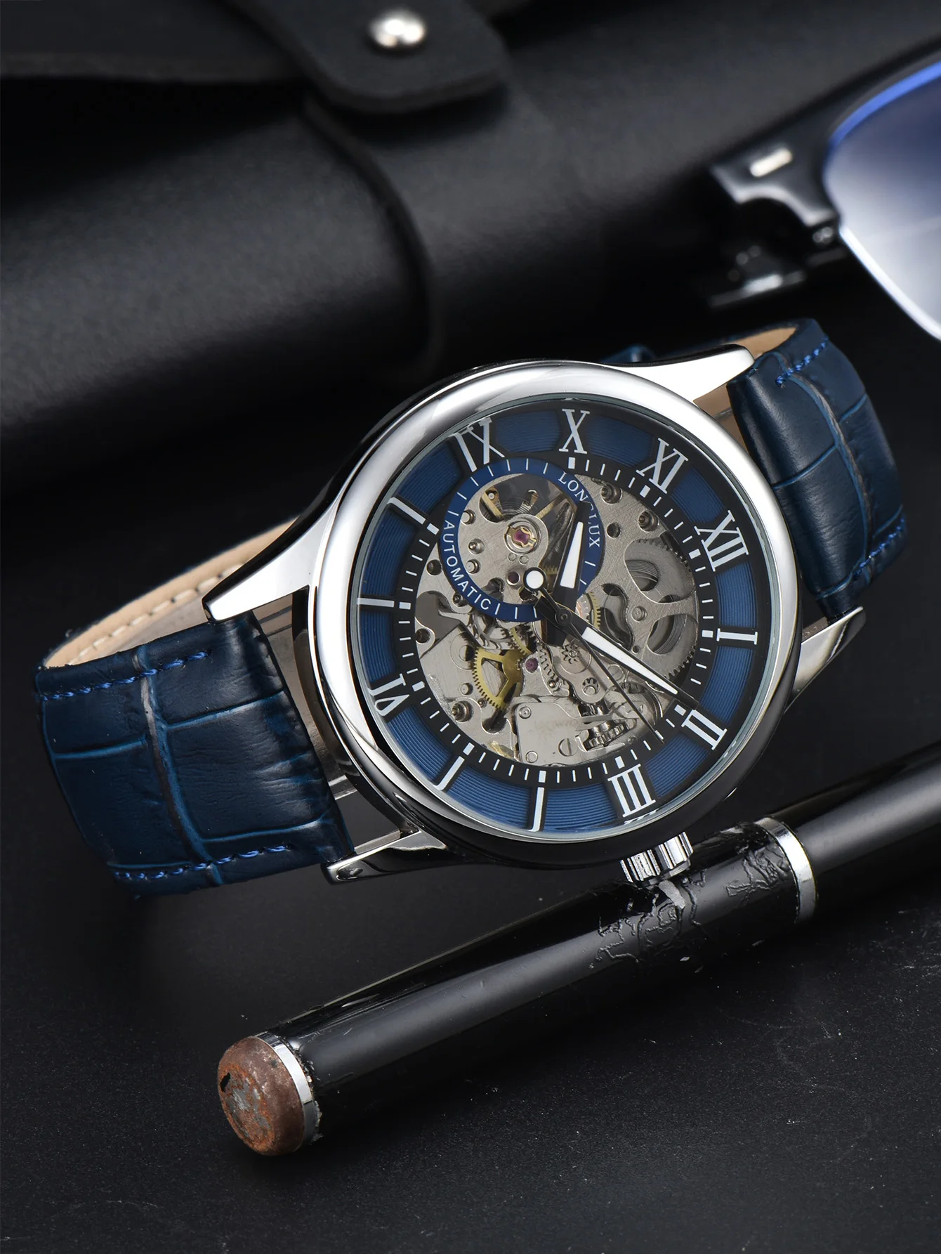 LONGLUX automatic watch rome wholesale mechanical wristwatches waterproof hollow leather mens watch men gift LONGLUX automatic watch rome wholesale mechanical wristwatches waterproof hollow leather mens watch men gift