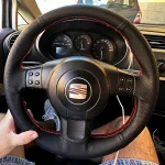 Customized Black Car Steering Wheel Braid Cover Hand Sewing Microfiber Leather For Seat Leon (Mk2) 2006-2008 Ibiza (6L) 2007 2