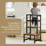 Toddler Kitchen Step Stool, Adjustable Height Learning Tower with Safety Rail, Steel & Wood Kitchen Stool for Kids, Toddler Help 6