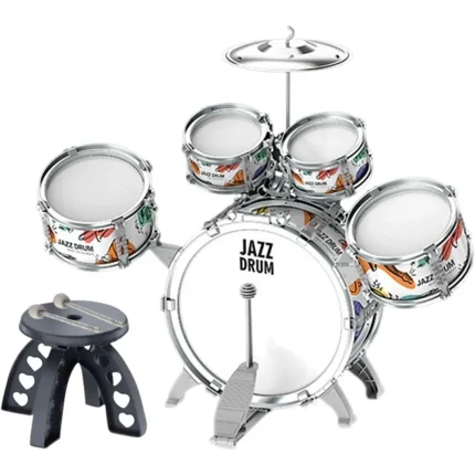 Kids Drum Set Toddler Jazz Drum Kit Toys with Stool Pedal Percussion Musical Instruments Drum Toy Early Education Gift for Boys