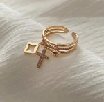 2024 Nwe Stainless Steel 18 K Gold Plated Sun Rings for Women Natural Stone Inlaid in Hollow Metal Texture Ring Trendy Jewelry 2