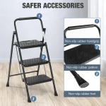 JHK Folding 2/3 Step Ladder Stool with Anti-Slip Pedal 800lbs Capacity Sturdy Steel Portable Cushioned Handle for Kitchen Home 4