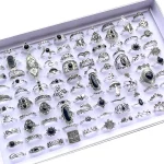 20Pcs Vintage Bohemia Black Rings Set For Women Men Mix Style Heart Love Flower Design Finger Jewelry Party Gifts