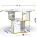 3-Tier Round Coffee Table with Storage, Modern Coffee Table for Living Room, Wooden Tabletop-Marble White with Gold Frame 6