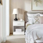 White Double-Layer Nightstand, Simple Storage Cabinet for Bedroom & Living Room, Large Capacity & Practical 5