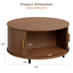 Round Coffee Table with Storage,31.5" Modern Coffee Table with 360° Curved Sliding Door,Fluted Wood Accent Coffee Tablee 2